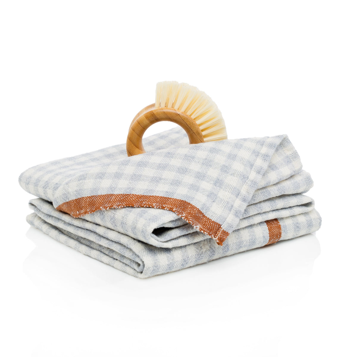 Two-Tone Gingham Towels in Blue & Cognac, Set of 2