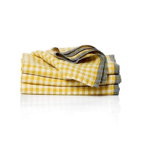 Two-Tone Gingham Napkins in Dijon & Grey, Set of 4