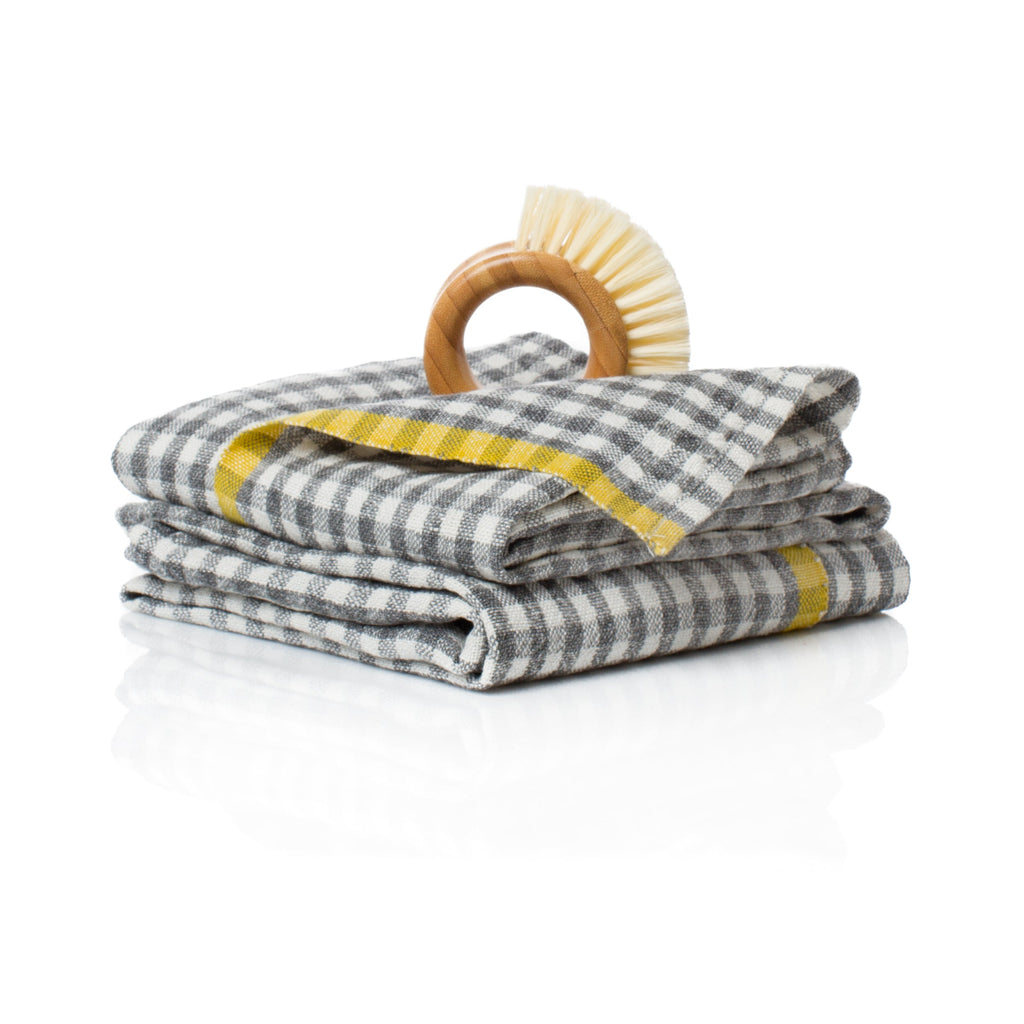 Two-Tone Gingham Towels in Grey & Dijon, Set of 2