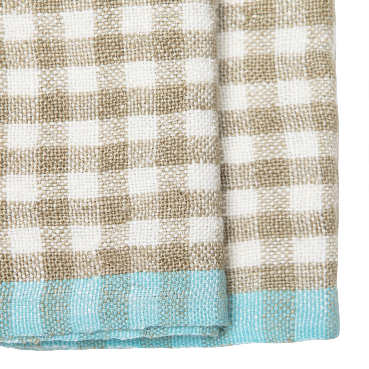 Two-Tone Gingham Towels in Natural & Aqua, Set of 2