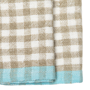 Two-Tone Gingham Towels in Natural & Aqua, Set of 2