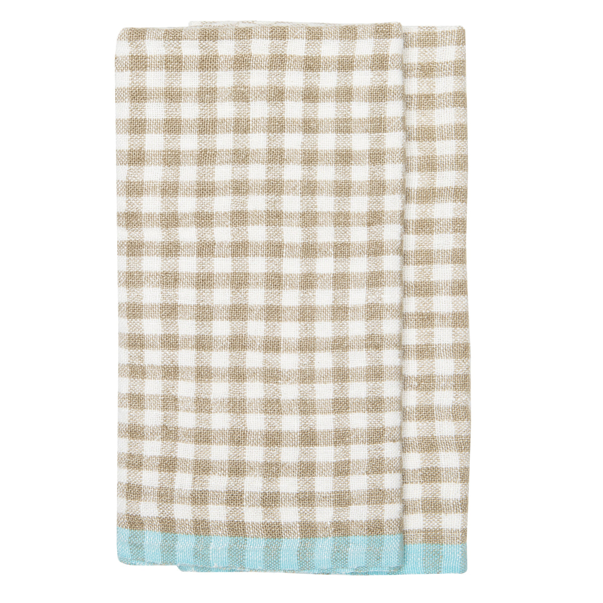 Two-Tone Gingham Towels in Natural & Aqua, Set of 2