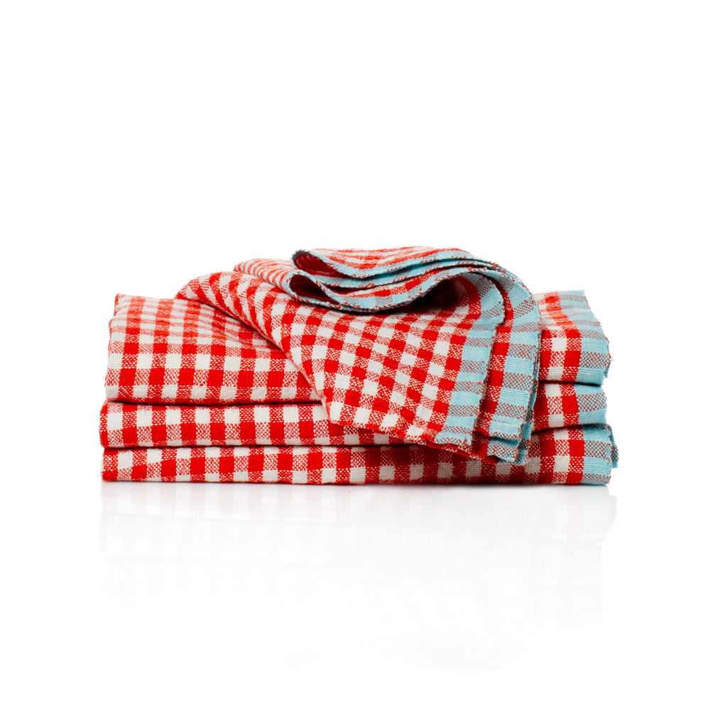 Two-Tone Gingham Napkins in Orange & Aqua, Set of 4