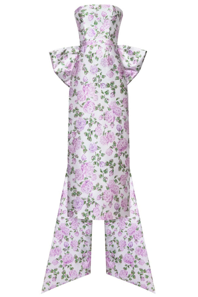 The Gabrielle Gown with Detachable Bow in Pink & Green