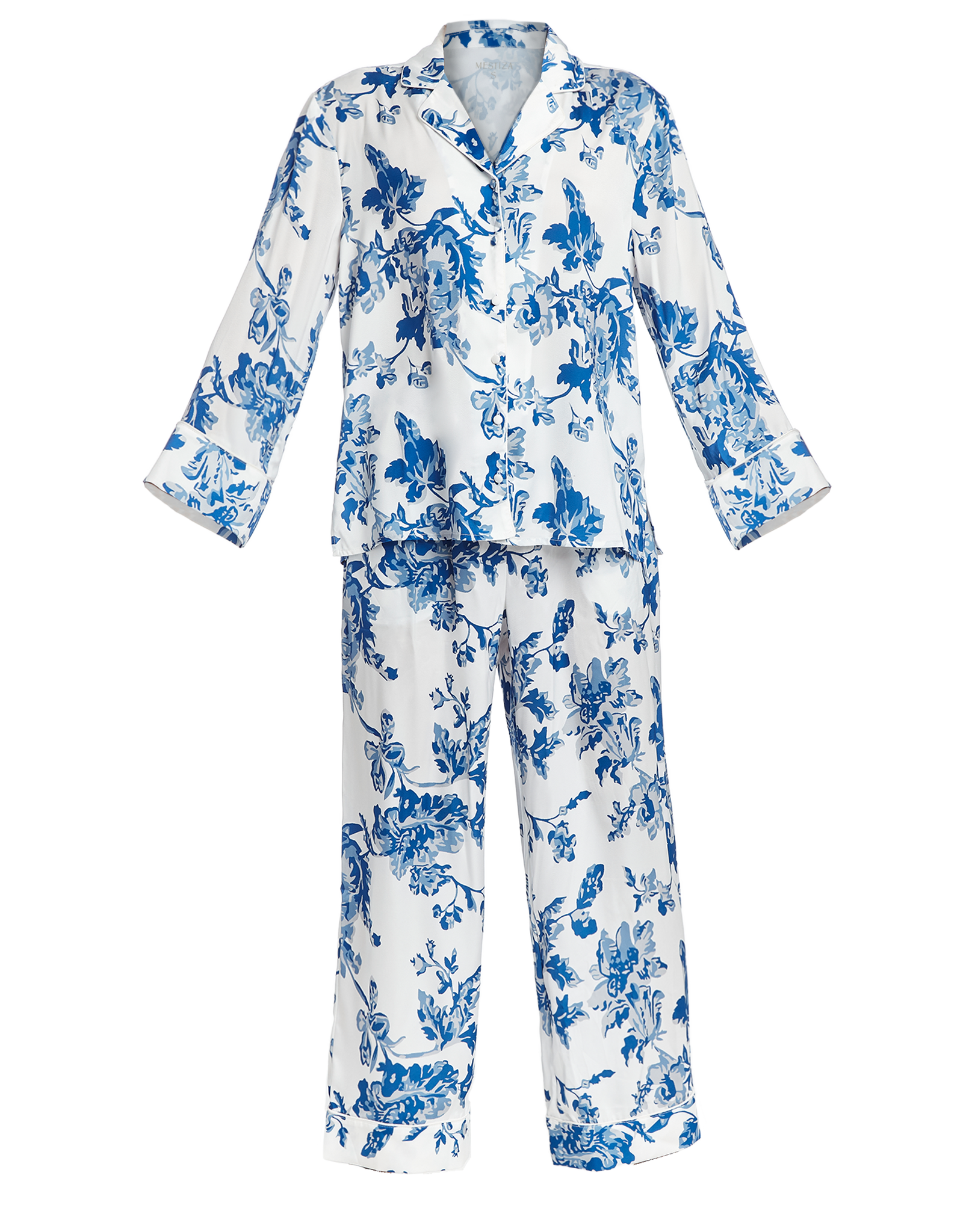 Gigi Chinoiserie Pajama Set in Blue & Ivory Porcelain