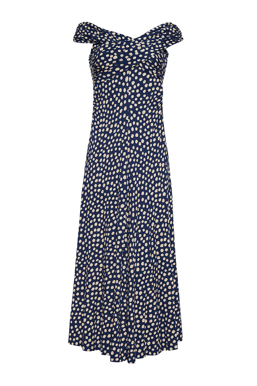 Glen Cove Dress in Abstract Dot Navy