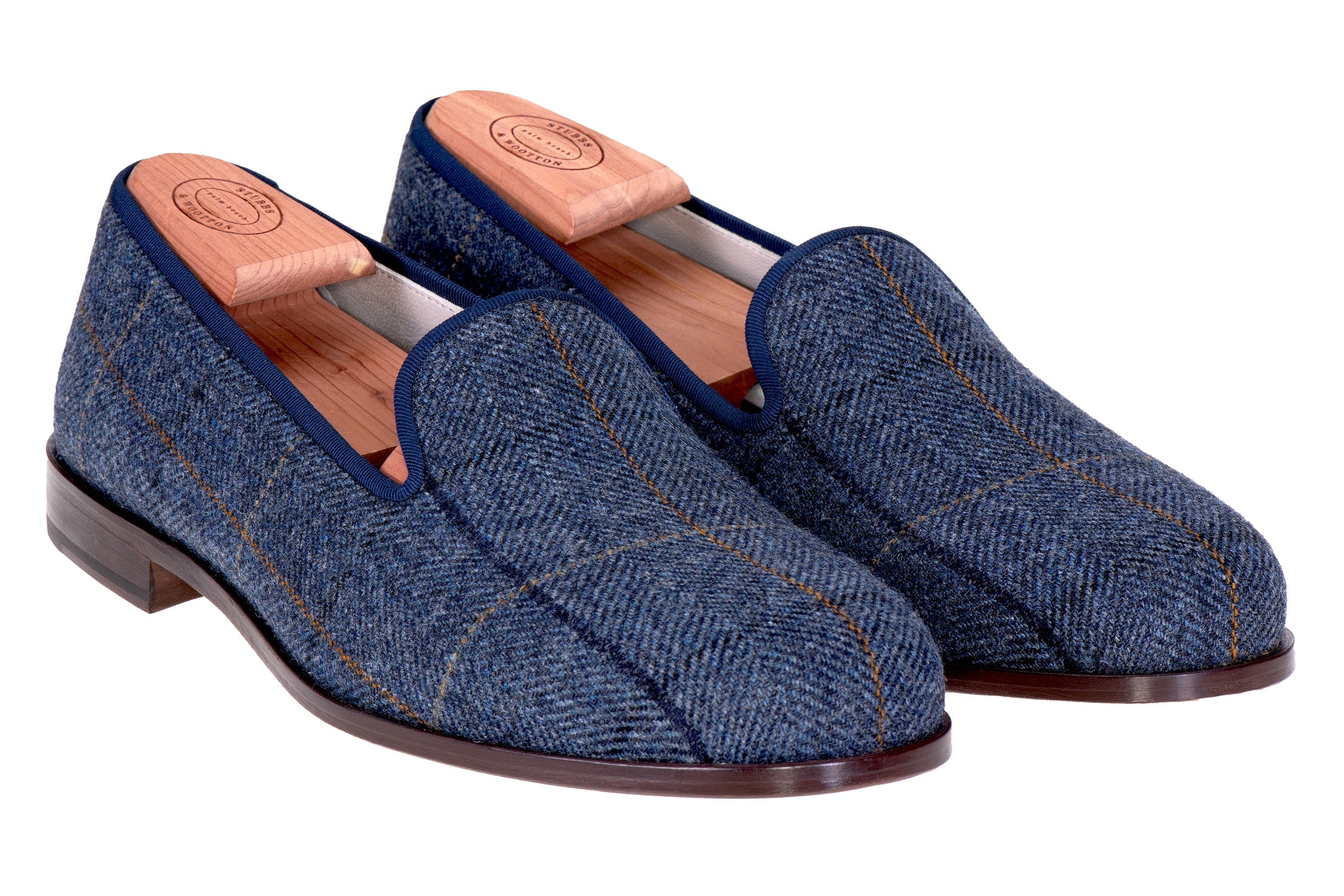 Our Glenshire Navy Plaid Slipper on a white background.