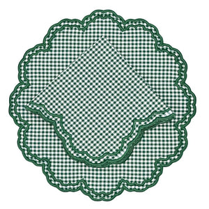 Green Gingham luxury embroidered napkin in the perfect holiday Christmas green with the matching placemat