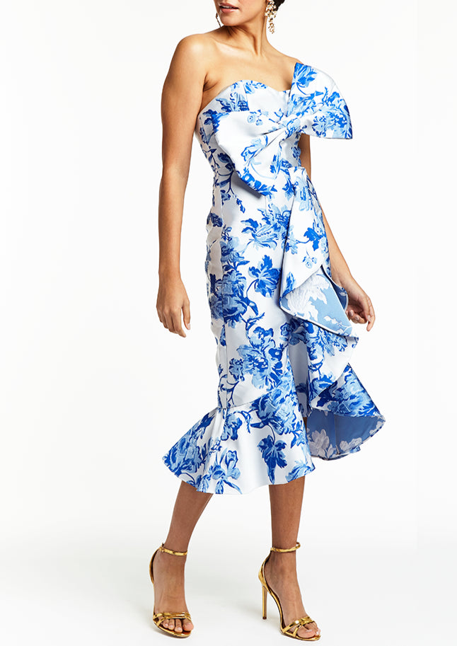 Midi dress with blue flowers