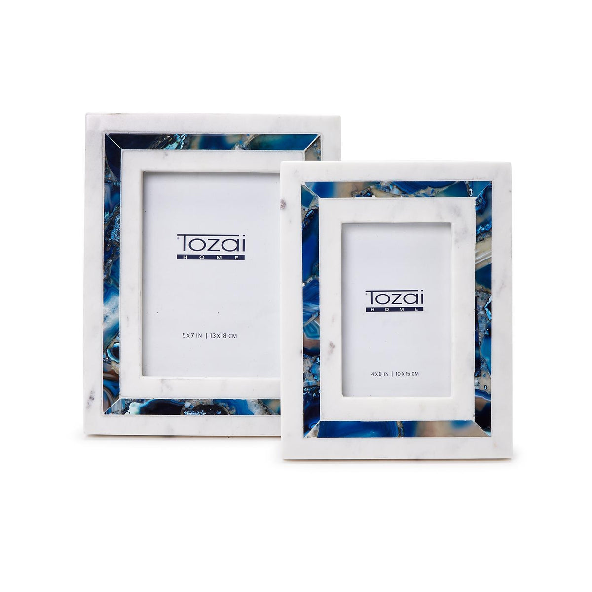 Blue Agate Inlay White Marble Photo Frames