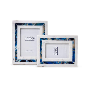 Blue Agate Inlay White Marble Photo Frames