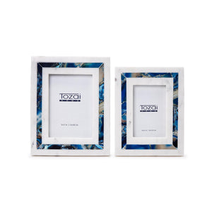 Blue Agate Inlay White Marble Photo Frames