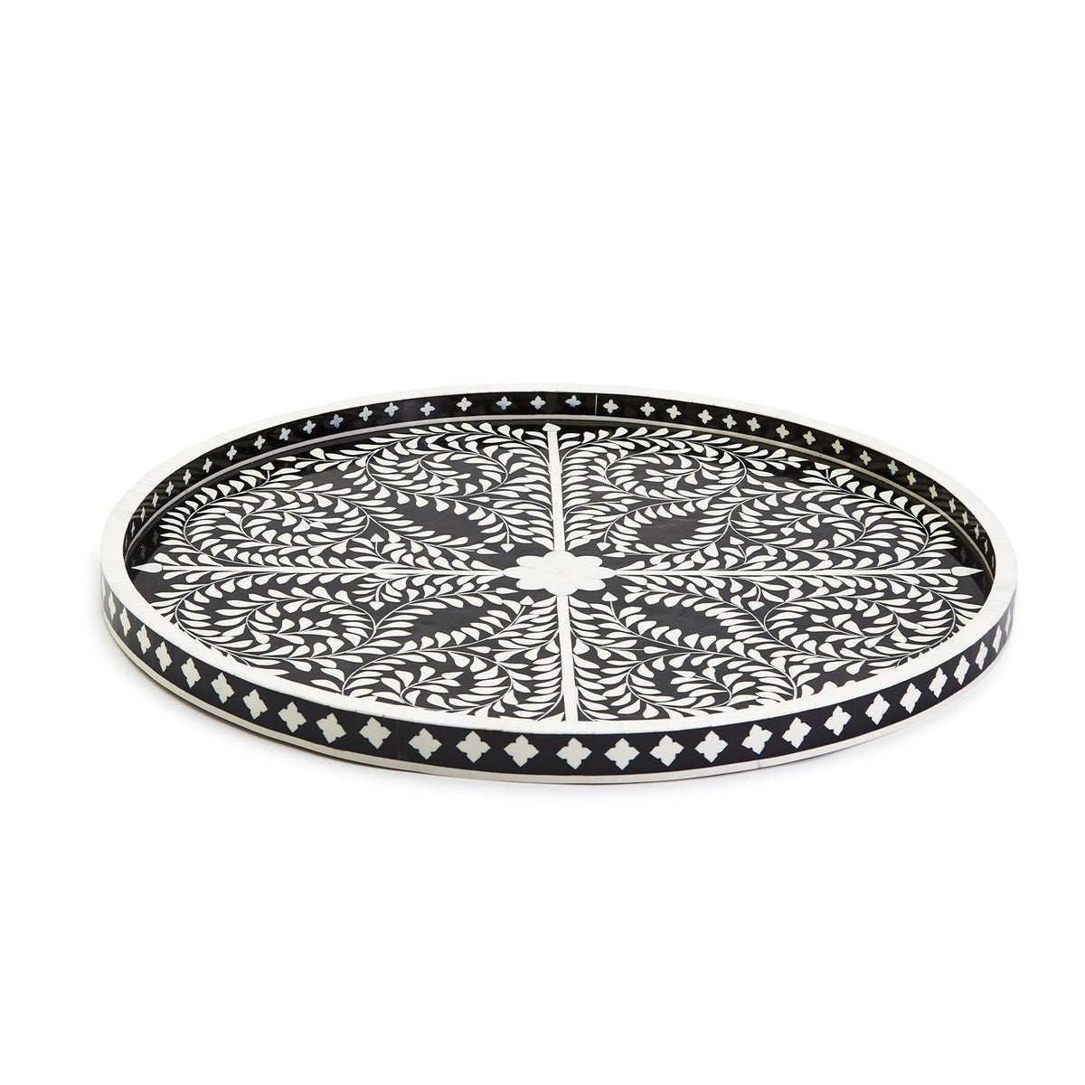 Black and White Decorative Round Serving Tray