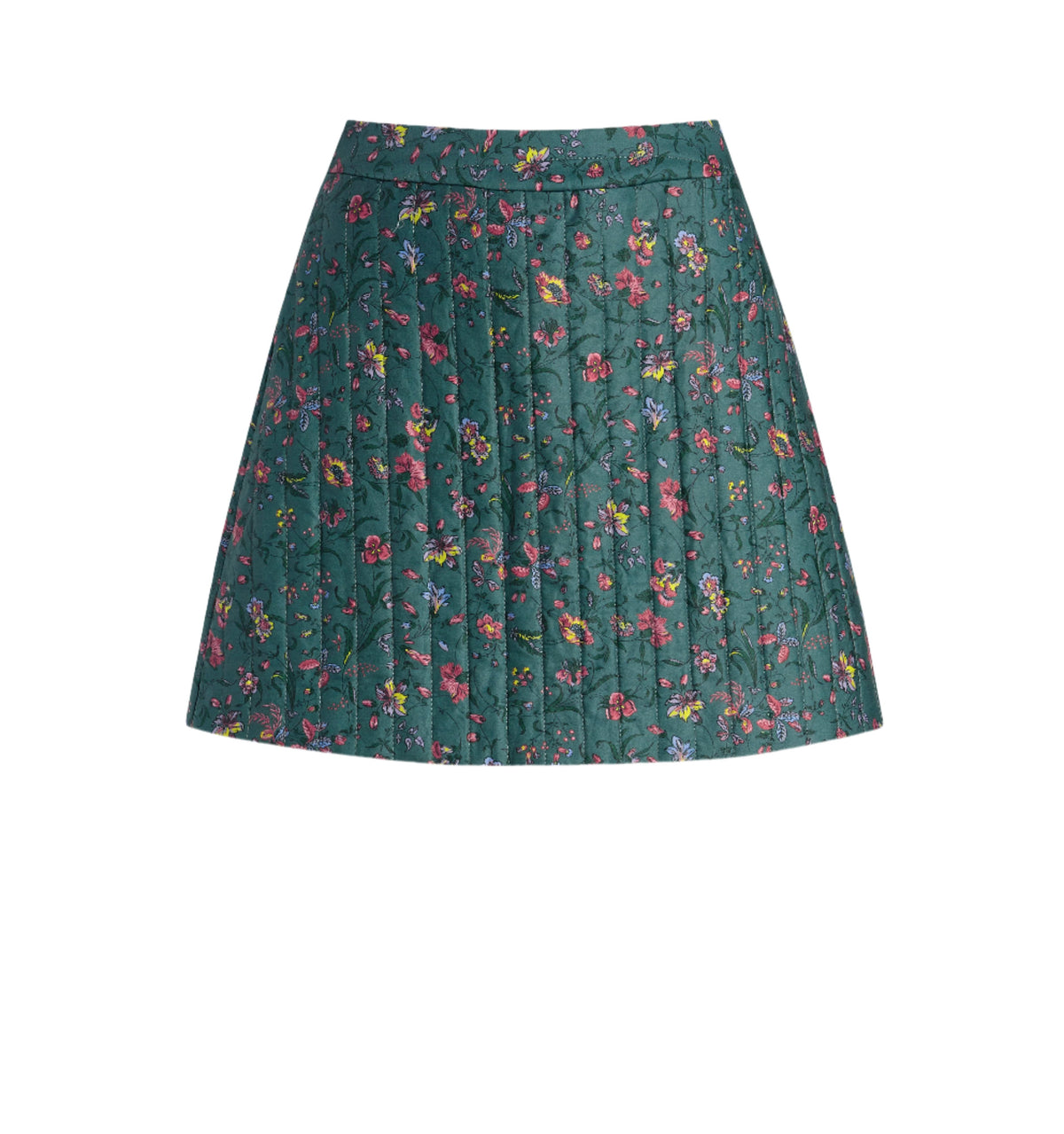 The Olivia Quilted Skirt in Bottle Green Fleur Chintz