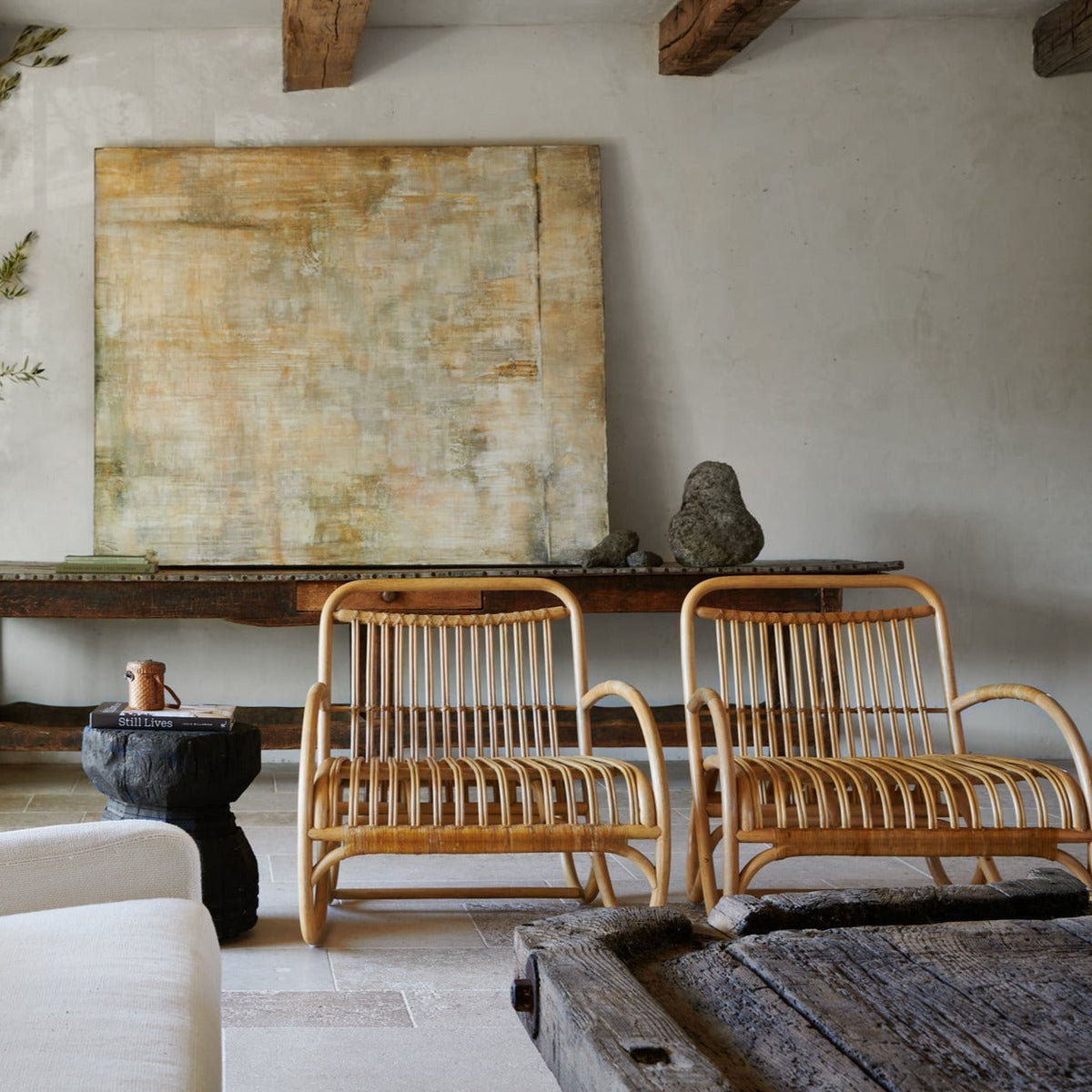 loup rattan lounge chairs in living room
