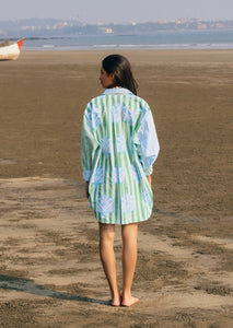 Poplin Oversized Button Down in Bluebell & Sage