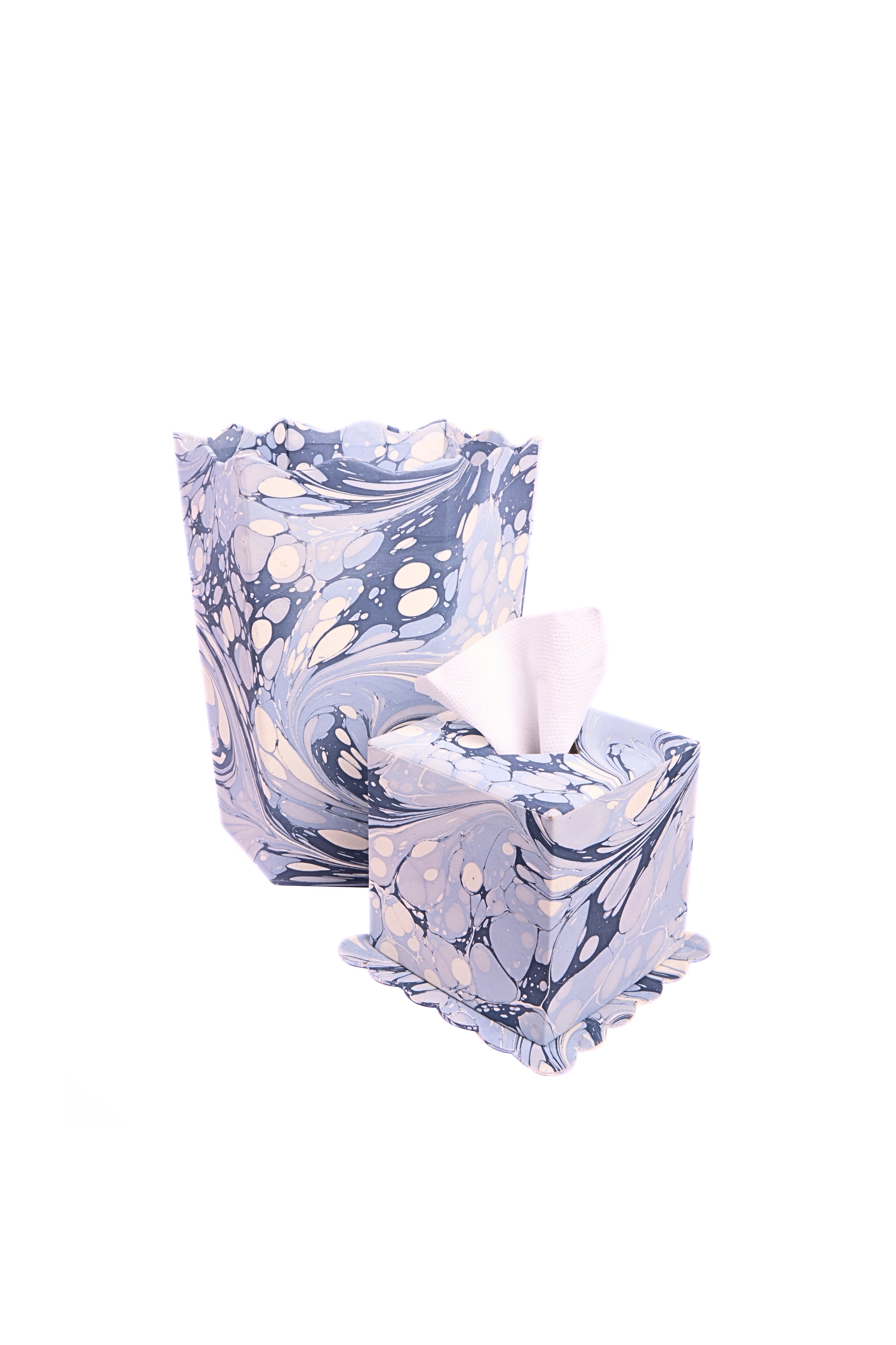 Hand-Marbled Scallop Tissue Box Cover in Ocean Wave
