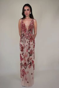 Underwater Wildflower Column Dress in Cranberry