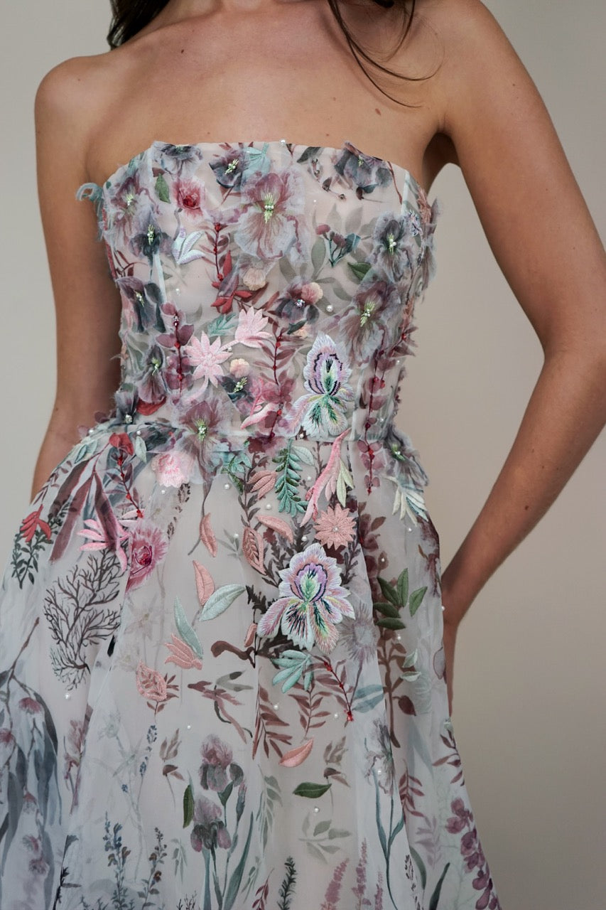 Underwater Wildflower Print & Embroidered Gown