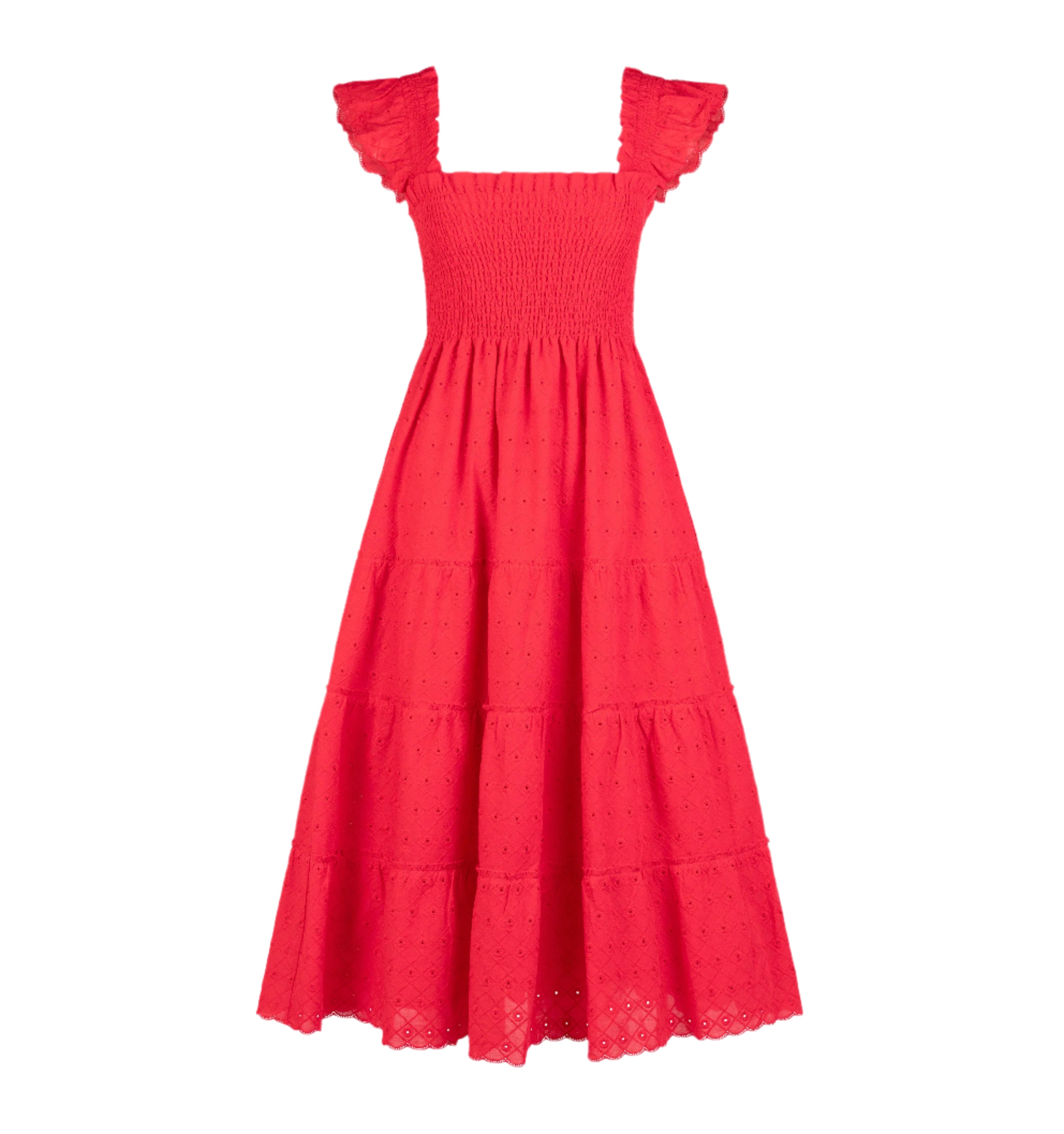 The Ellie Nap Dress in Red Daisy Check Eyelet