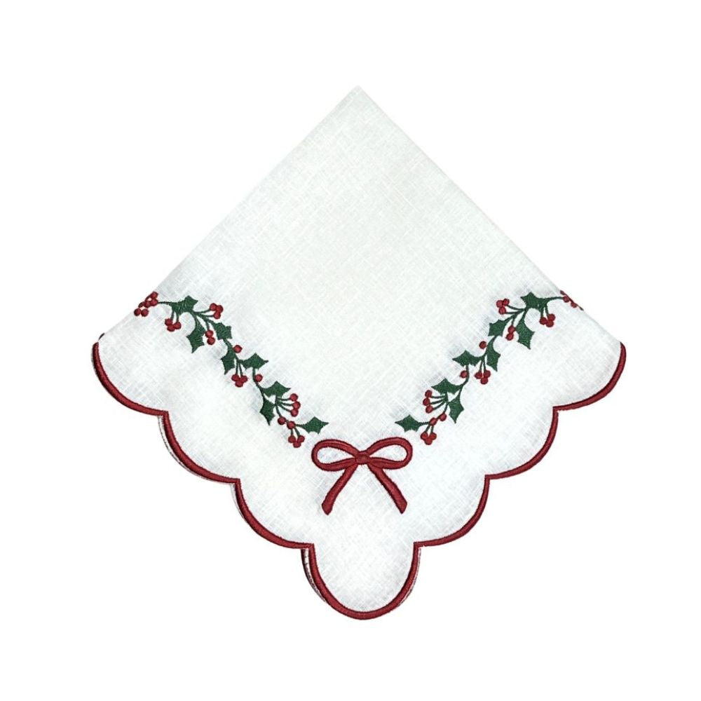 Studio Collection - Linen: Holly & Bows in Napkin, Set of 4