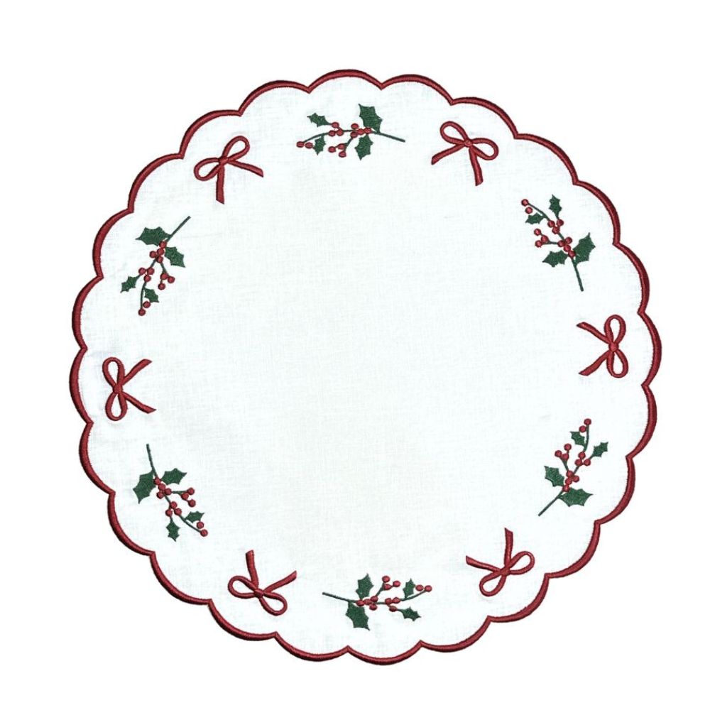 Studio Collection in Linen: Holly & Bows Placemat, Set of 4