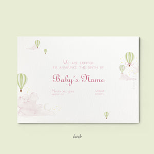 Hot Air Balloons Birth Announcement without Photo, Set of 50