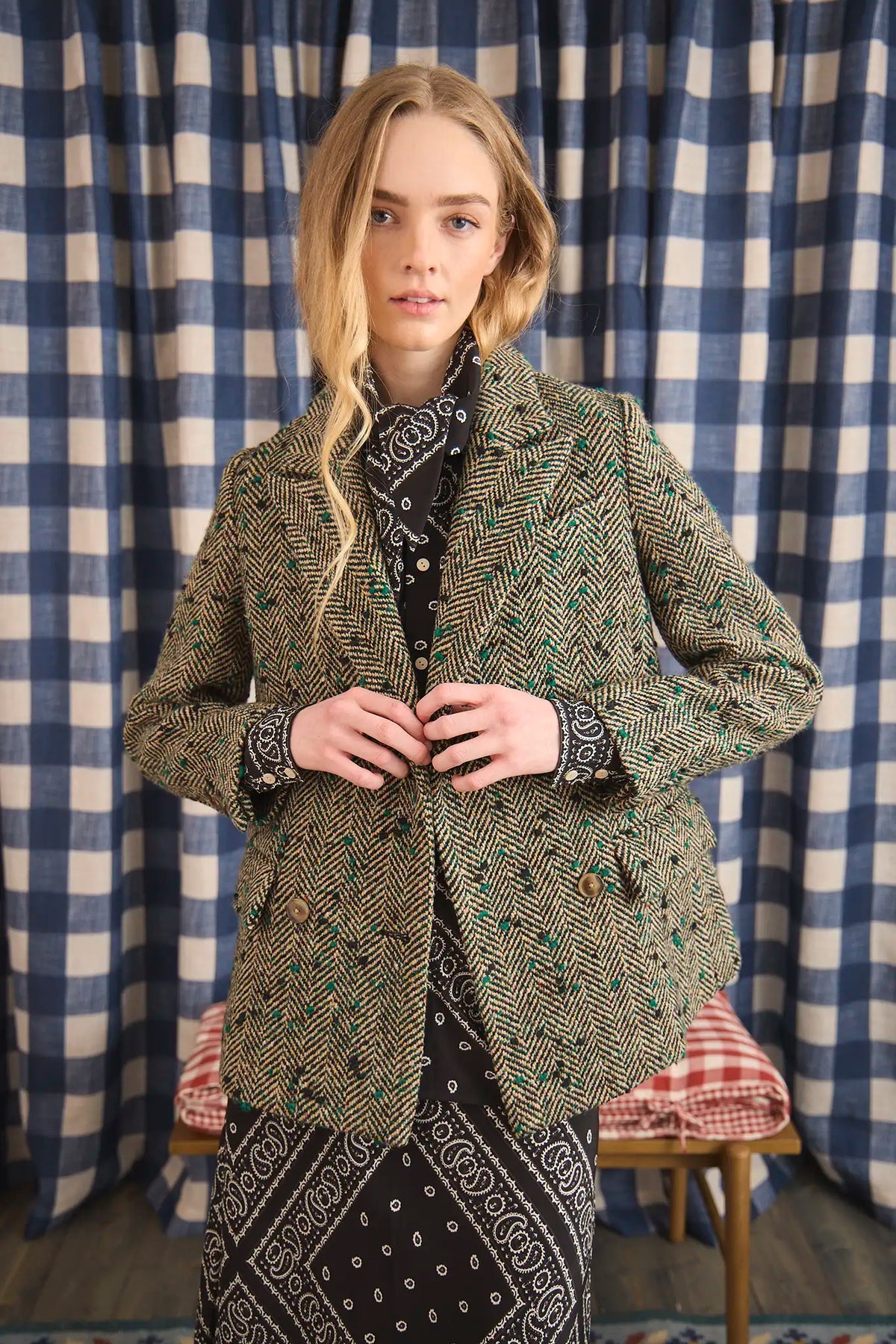 Huntley Half Coat in Mixed Herringbone