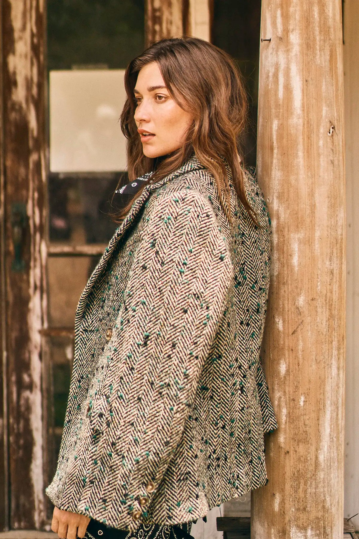 Huntley Half Coat in Mixed Herringbone