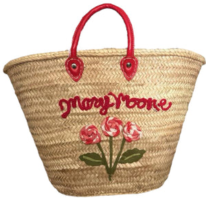 Big Embroidered Bag / Basket / French Market Basket / Straw Basket - red - Premium  from Tricia Lowenfield Design 