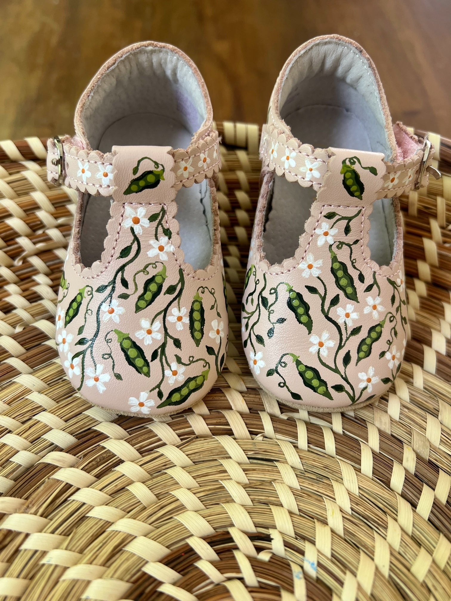 Sweet Peas and Flowers Hand Painted Baby Shoes