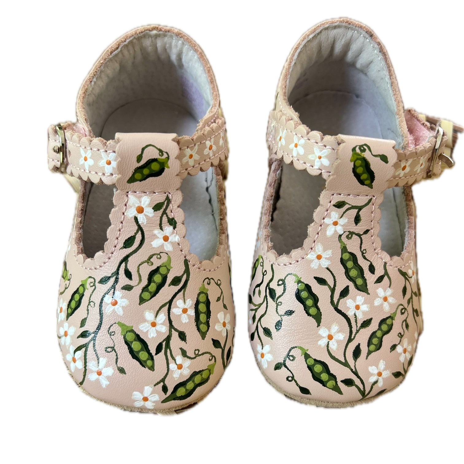 Sweet Peas and Flowers Hand Painted Baby Shoes