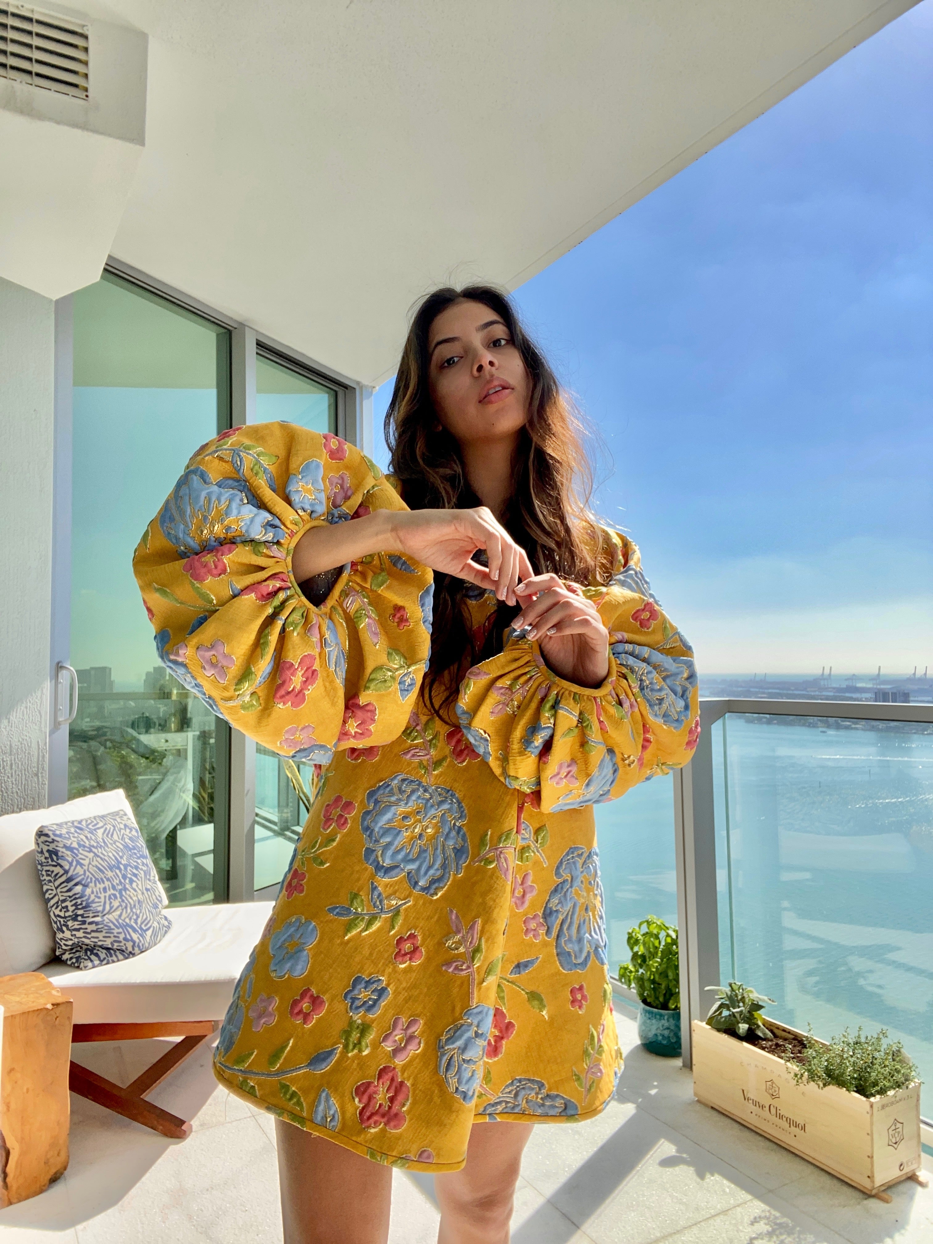 Yellow Jacquard Good Luck Dress - Arianne Elmy