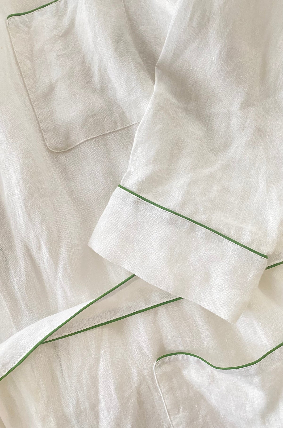 Linen Robe in Piped in Basil