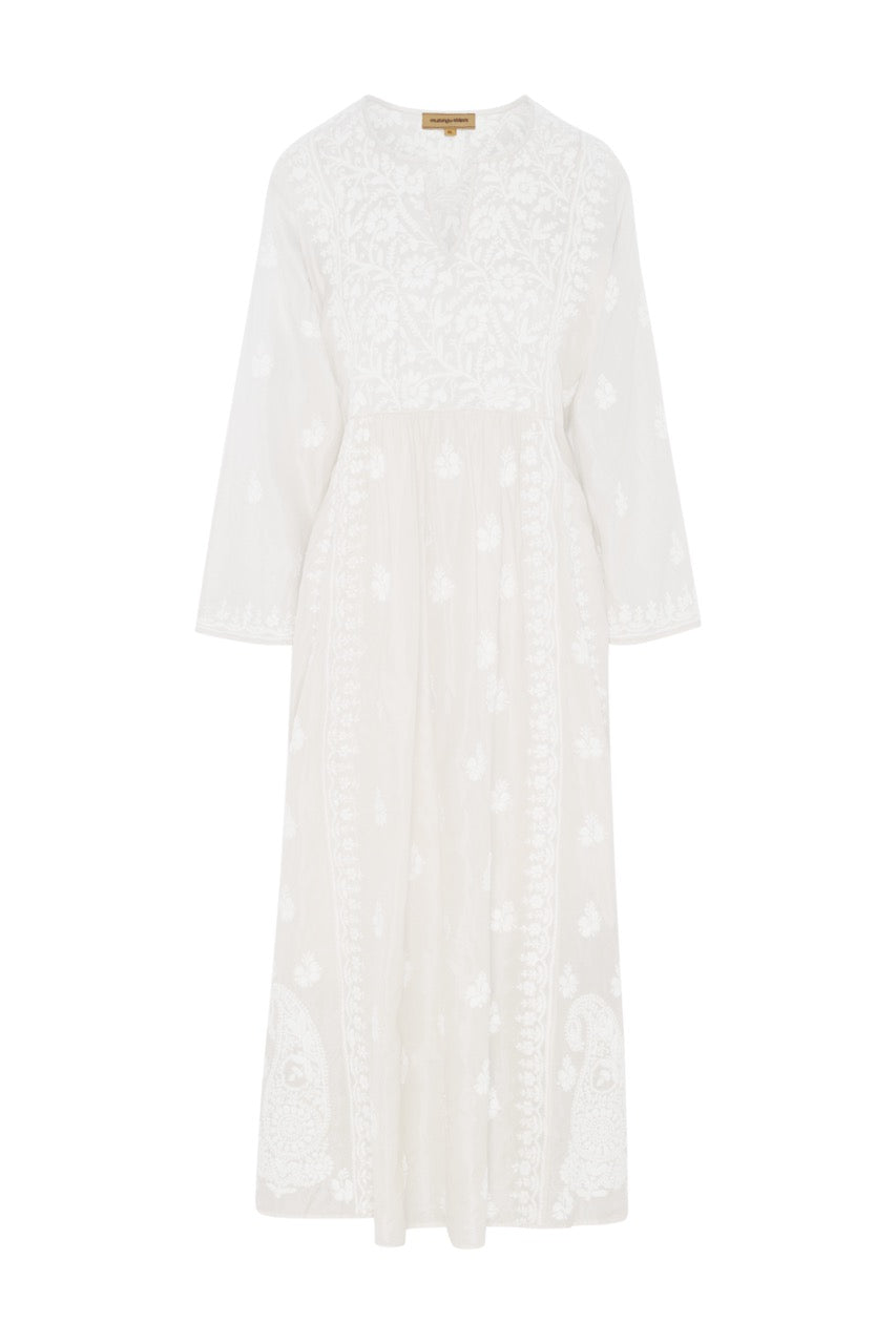 Silk Embroidered Dress in White