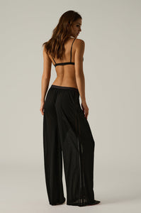 Black loose lounge pant with two button boxer detail.