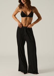 Black loose lounge pant with two button boxer detail.