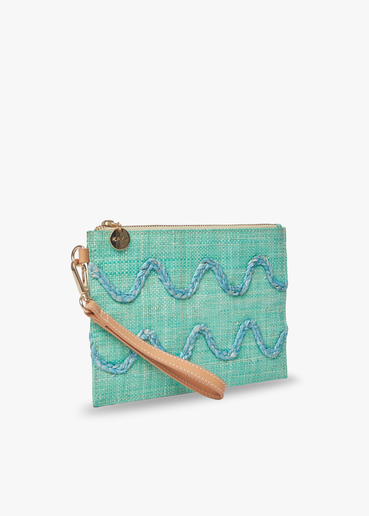 Irma Straw Pouch Wristlet Bag in Green