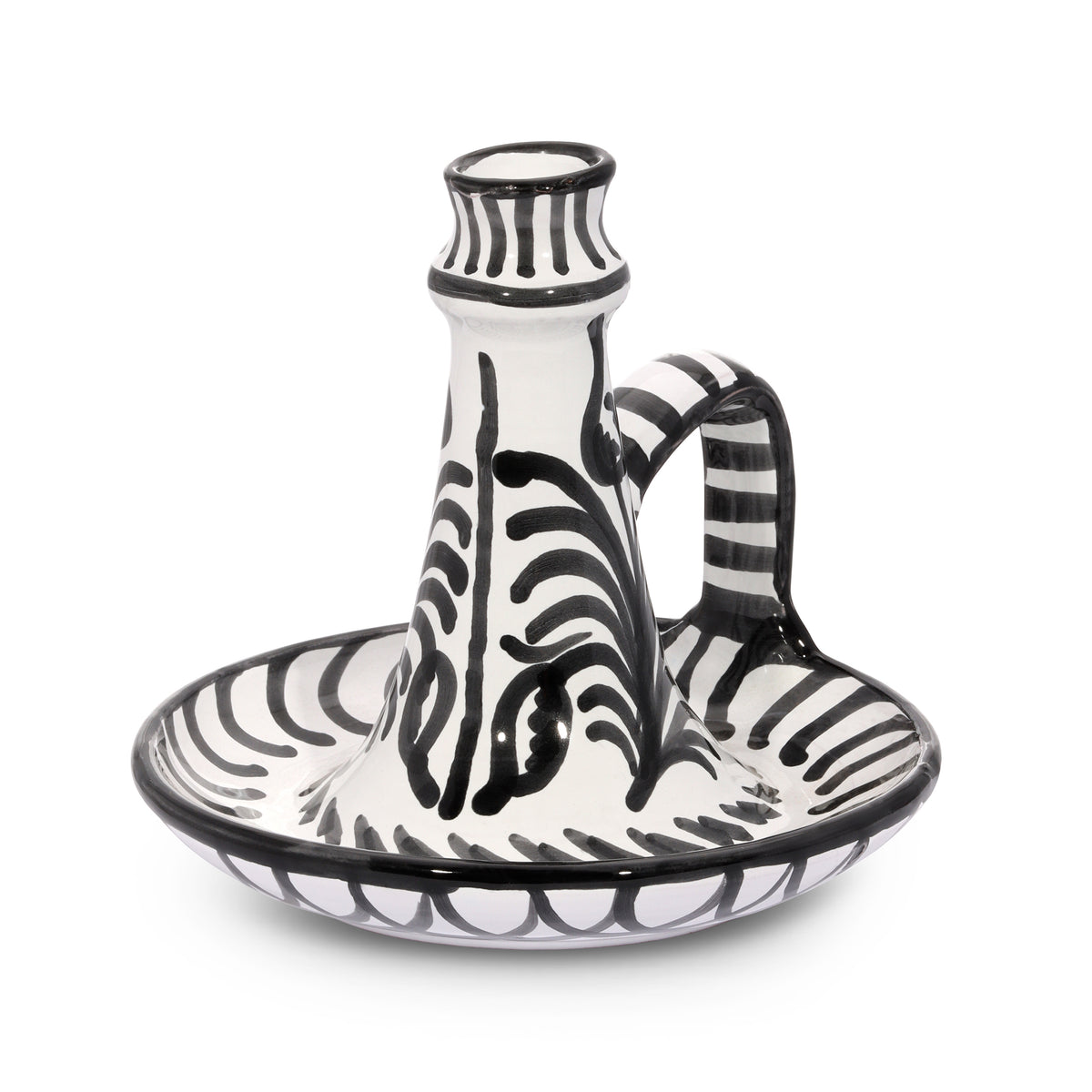 Casa Blanca & Negra Candlestick with Hand-Painted Designs