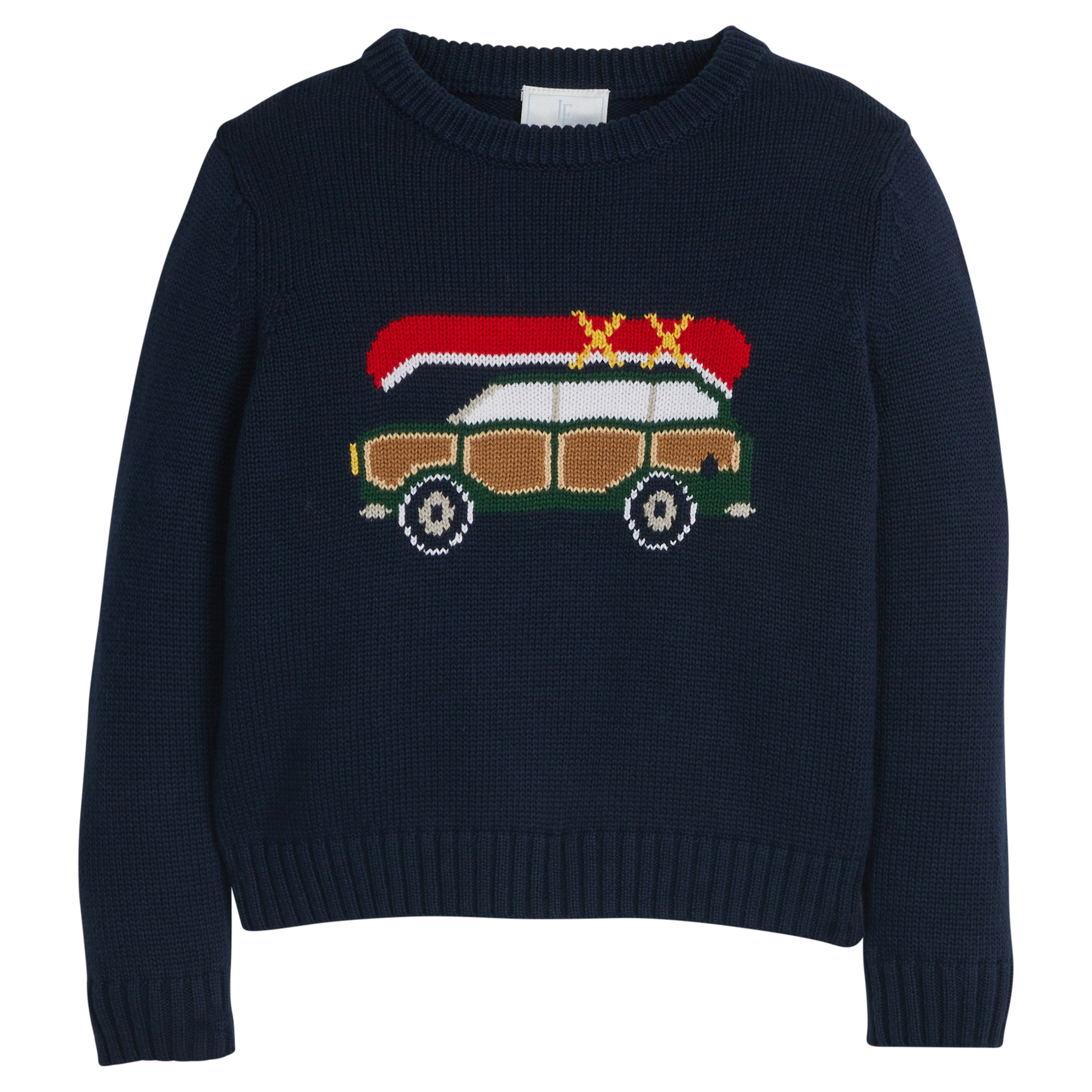 little english classic children's clothing navy sweater with wagoneer motif for boys for fall 