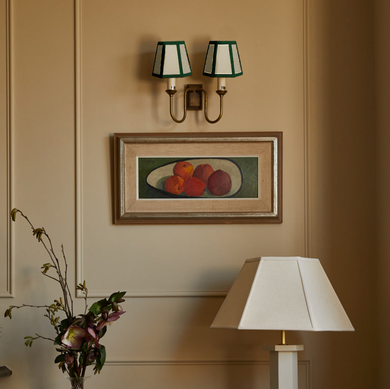 Hexagon Linen Candle Shade with Green Trim