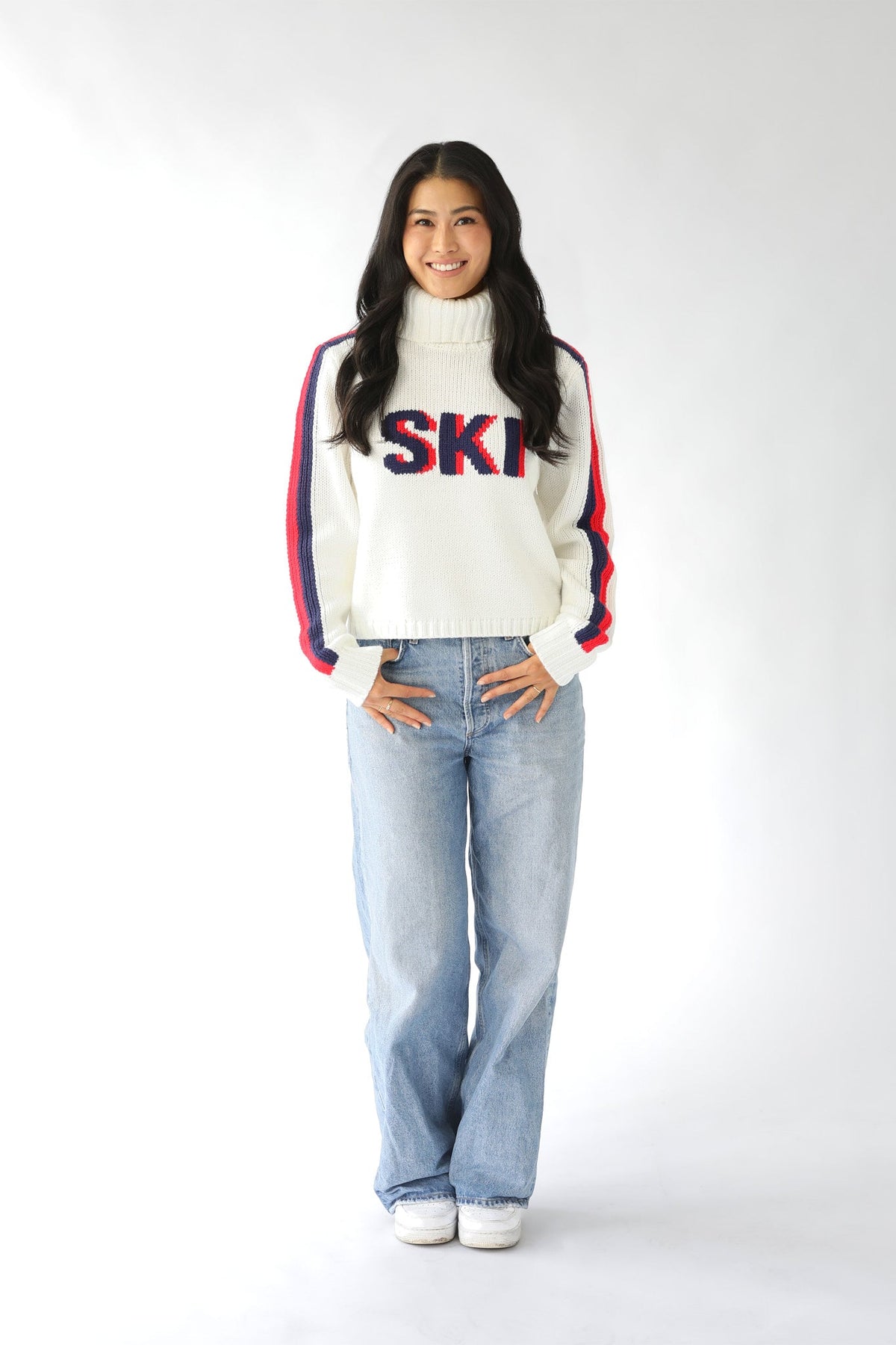 Cropped Ski Turtleneck Sweater in Ivory