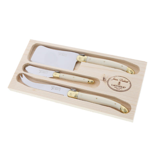 Cheese Set in Ivory & Brass with Cleaver, Set of 3