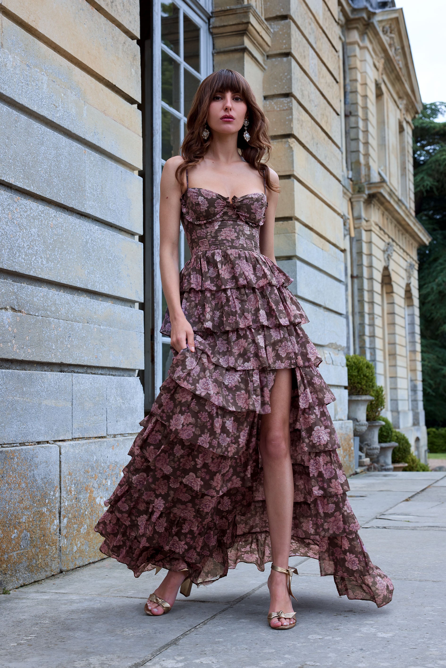 The Josephine Dress in Chocolate Peony Print