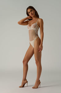 ivory embroidered tulle bodysuit with underwire detailing 