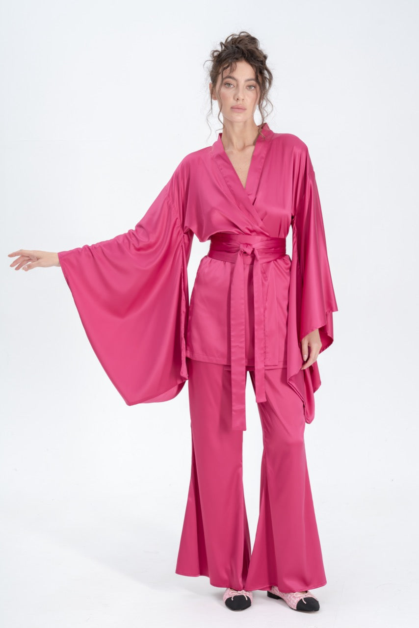 Silky Satin Kimono Pajamas