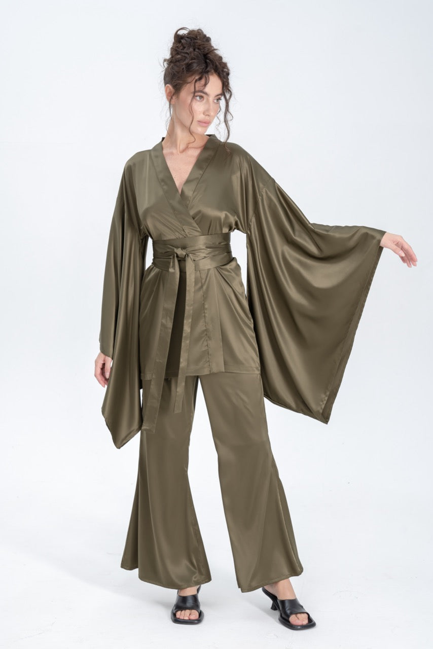 Silky Satin Kimono Pajamas