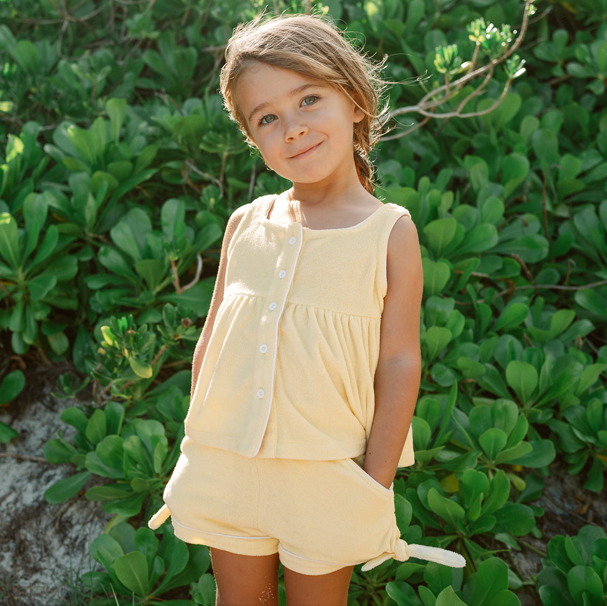 Girls Banana French Terry Tie Knot Shorts