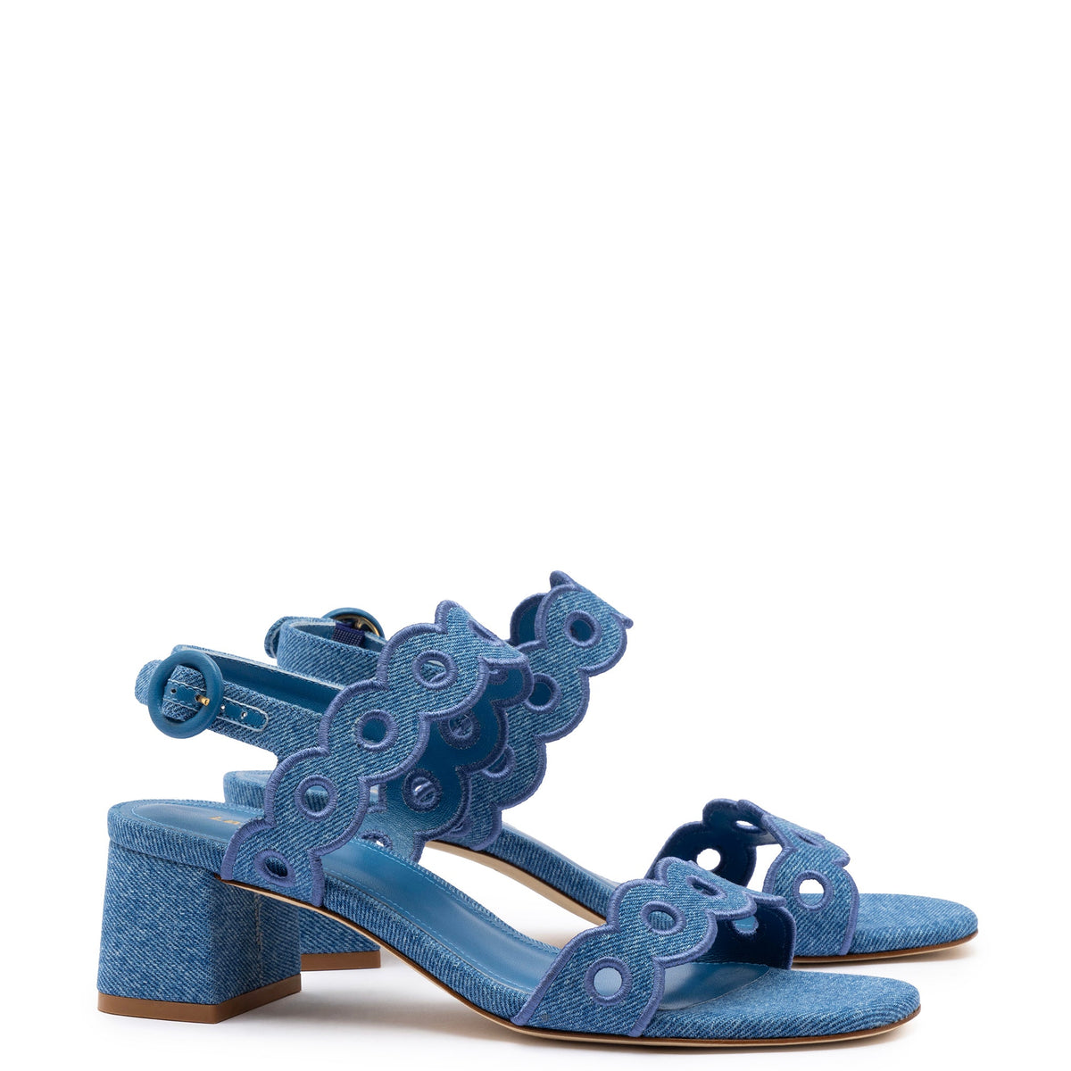 Florence Broderie Sandal In Blue Denim