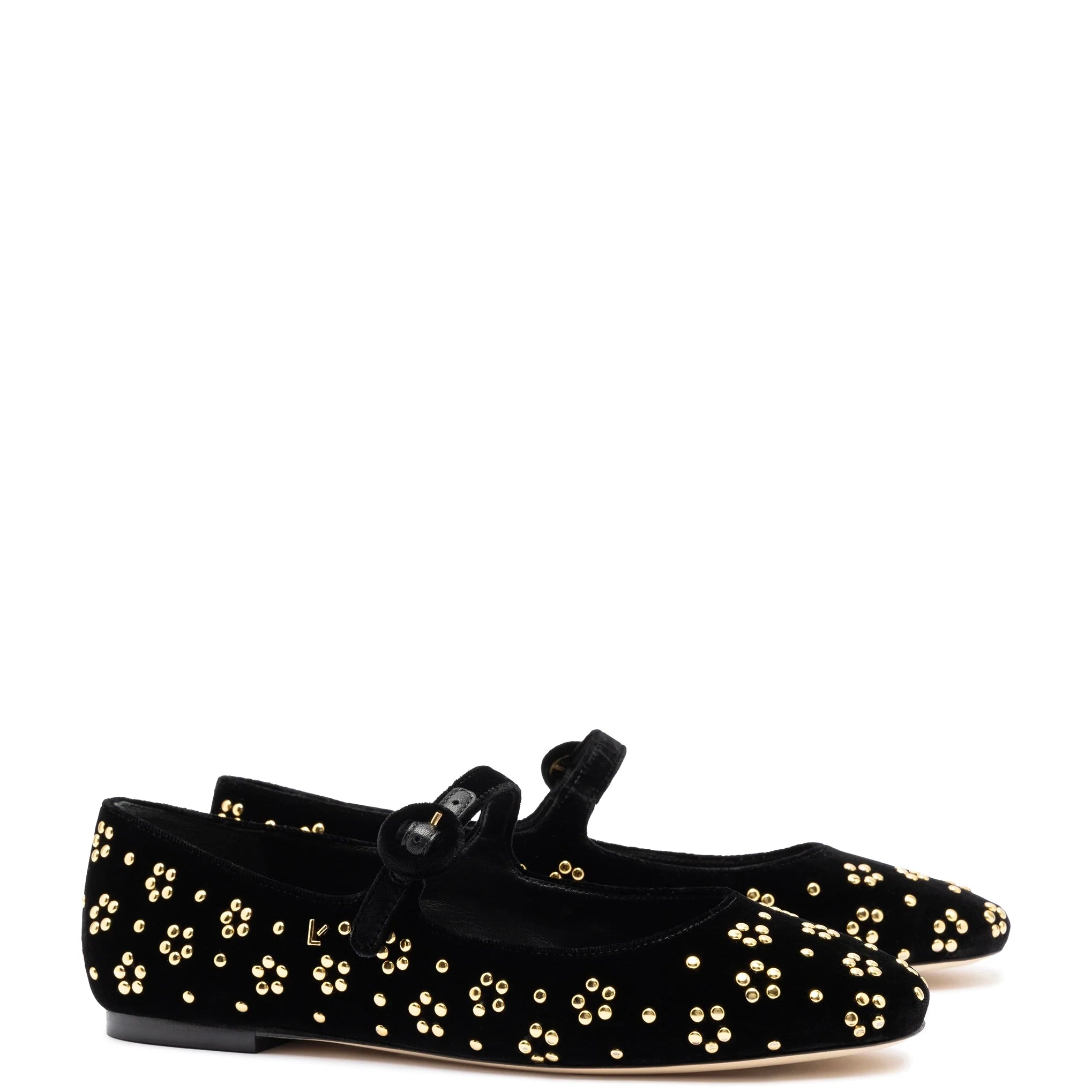 Blair Ballet Flat In Black Velvet and Gold Studs